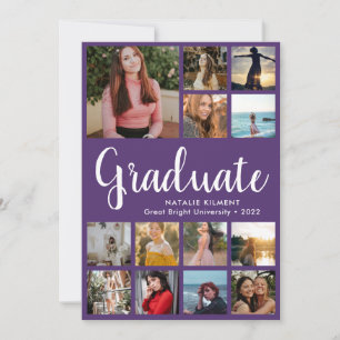 Script Graduate 14 Photo Collage Purple Graduation Invitation
