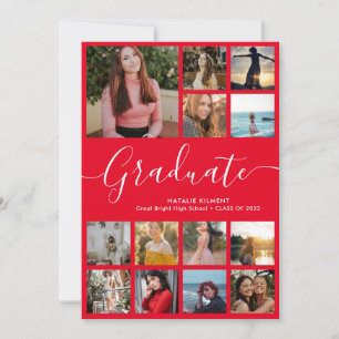 Script Graduate 14 Photo Collage Red Graduation Announcement