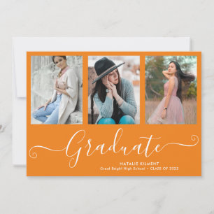 Script Graduate 3 Photo Collage Orange Graduation Announcement