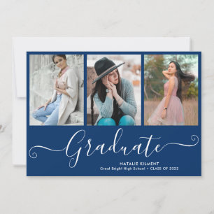 Script Graduate 4 Photo Collage Blue Graduation Invitation