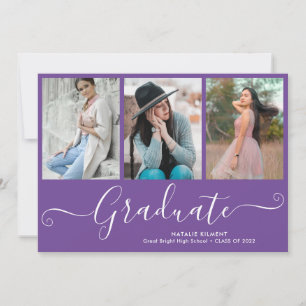 Script Graduate 4 Photo Collage Purple Graduation Invitation