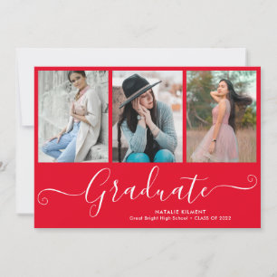 Script Graduate 4 Photo Collage red Graduation Announcement