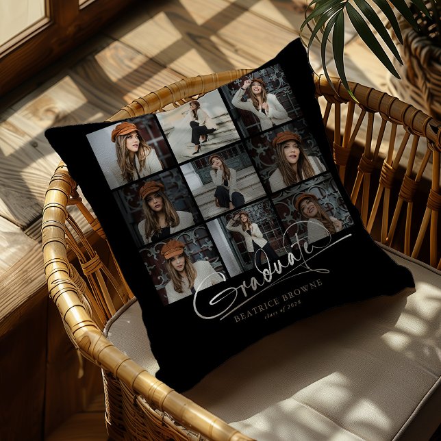 Script Graduate 9 photo grid Graduation Gift Throw Pillow (Creator Uploaded)