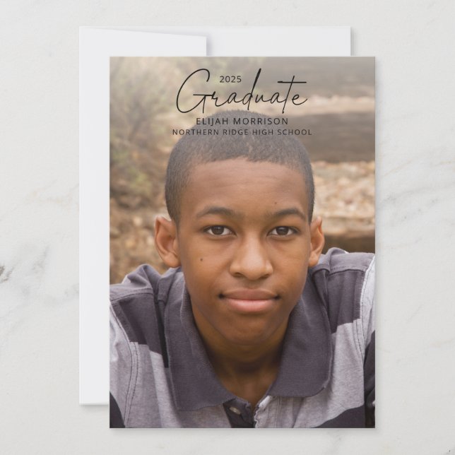 Script Graduate Minimalist Photo Graduation Party Invitation (Front)