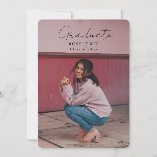 Script Graduation 2-sided Photo Portrait Party  Invitation (Front)