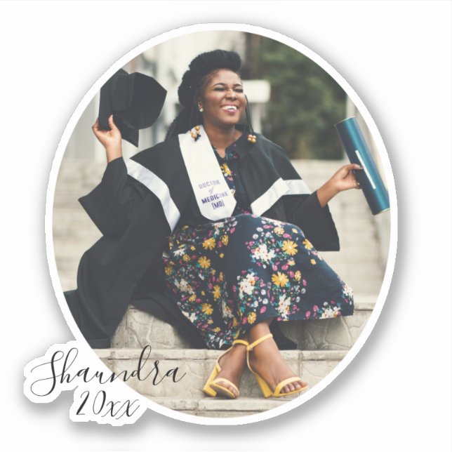 Script Graduation Photo Custom Cut Sticker (Front)