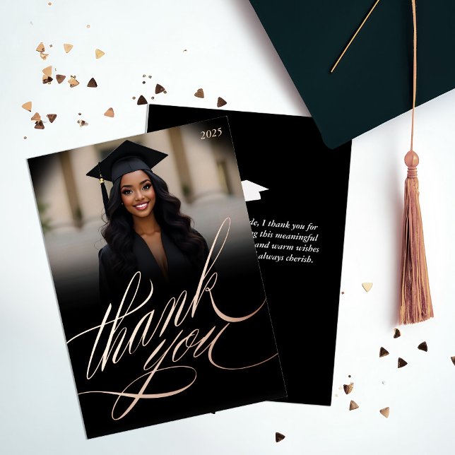 Script Graduation Thank You Photo Foil Card (Elegant Photo GRaduation Thank You Card)
