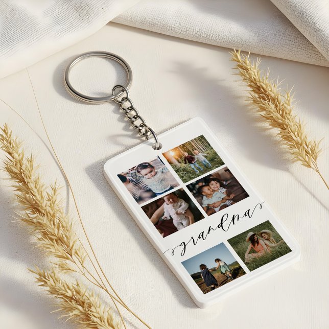 Script grand-mère | Grandchildren Photo Grid Colla (Grandma Script | Grandchildren Photo Grid Collage Keychain)