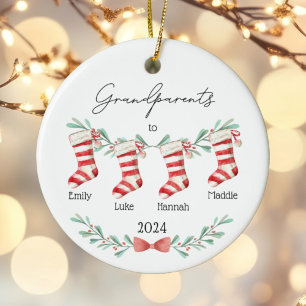 Script Grandparents to Christmas Stockings Ceramic Ornament