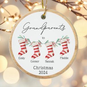 Script Grandparents to Christmas Stockings Ceramic Ornament