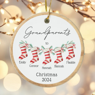 Script Grandparents to Christmas Stockings Ceramic Ornament