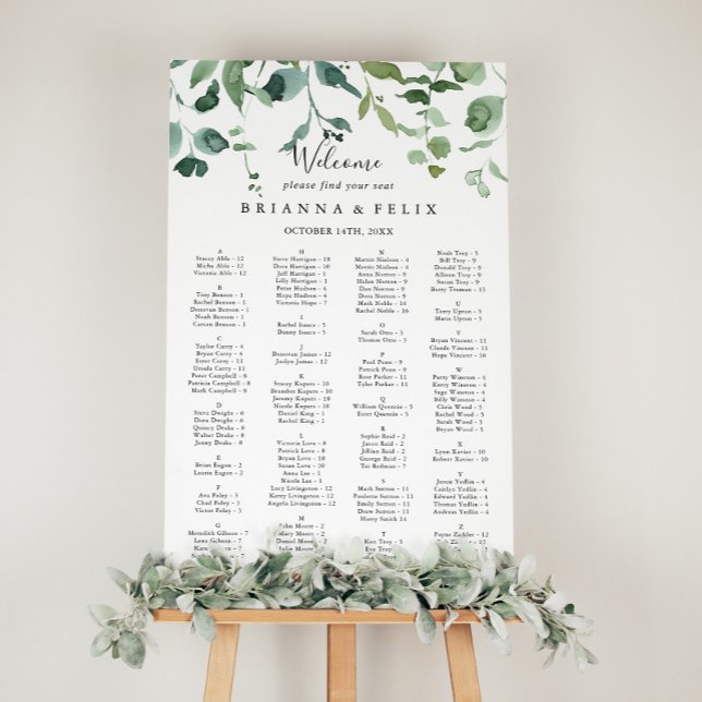 Script Green Foliage Alphabetical Seating Chart (Creator Uploaded)