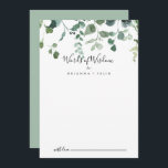 Script Green Foliage Wedding Words of Wisdom  Advice Card<br><div class="desc">This script green foliage wedding words of wisdom advice card is perfect for a modern wedding. The design features watercolor hand-drawn elegant botanical eucalyptus branches and leaves, arranged in beautiful bouquets and geometric patterns. These cards are perfect for a wedding, bridal shower, baby shower, graduation party & more. Personalize the...</div>