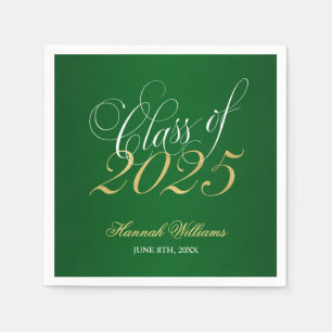 Script Green Gold Class of 2025 Graduation Napkin