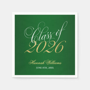 Script Green Gold Class of 2026 Graduation Napkin