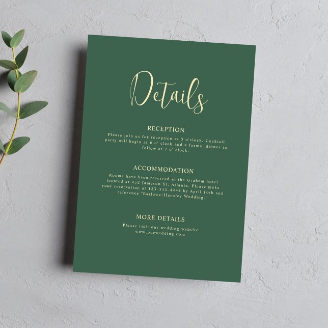 Script Green Minimalist Elegant Wedding Details Enclosure Card (Script Green Minimalist Elegant Wedding Details Enclosure Card)