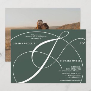 Script green photo calligraphy wedding invitation