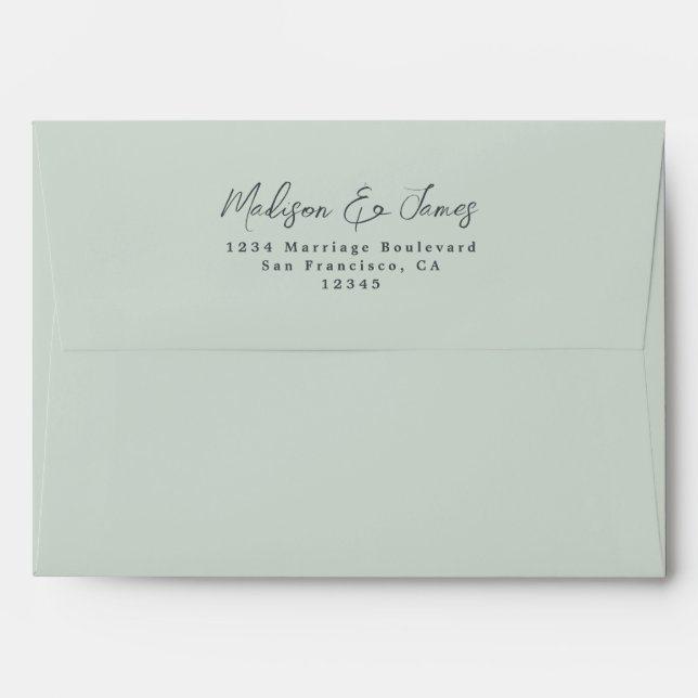 Script Green Wedding Return Address Envelope (Back (Top Flap))