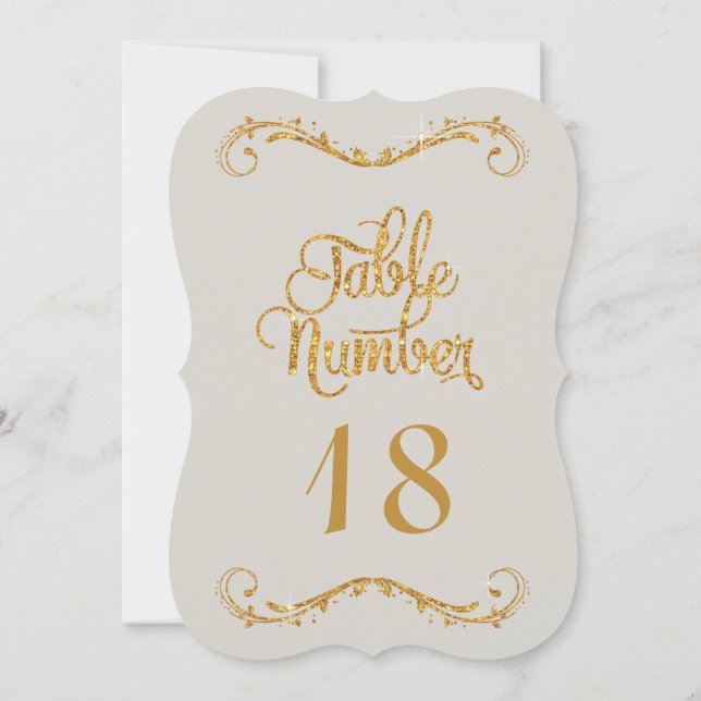 Script Grey Gold Glitter Table Number Wedding (Back)
