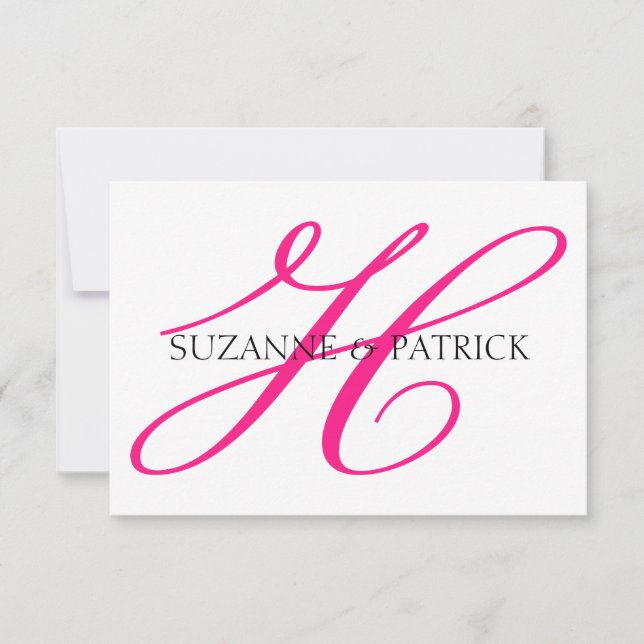Script H Monogram Notecard (Hot Pink / Black) (Front)