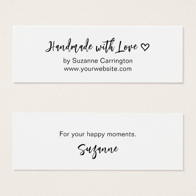 Script Handmade with Love. Custom Mini Hang Tag (Front & Back)