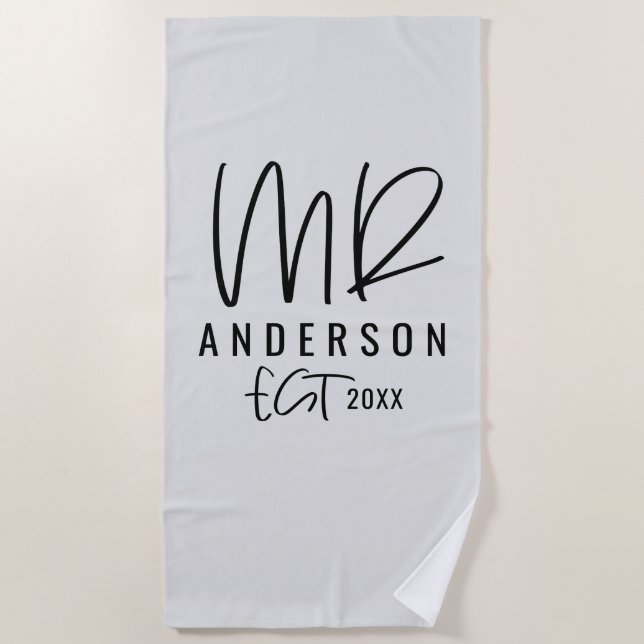 Script handwriting Mr wedding honeymoon Beach Towel (Front)