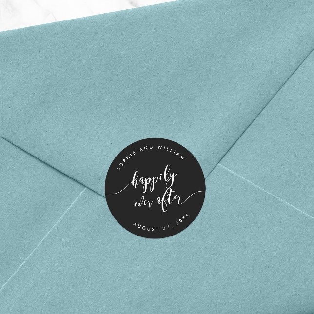 Script Happily Ever After Editable Colour Wedding Classic Round Sticker (Creator Uploaded)
