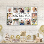 Script Happy Birthday Modern Photo Collage Party Banner<br><div class="desc">Add a stylish personalized Happy Birthday wish to party decorations with a modern 12 photo collage banner. The pictures and all wording on this template are simple to customize. The colours and font styles are easy to change with the Zazzle Design Editor tool. The black and white design features trendy...</div>