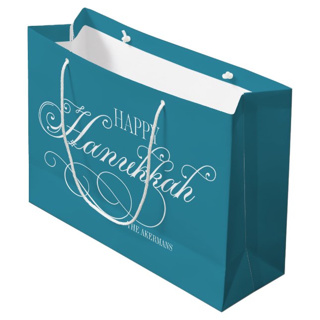 Script Happy Hanukkah Holiday Large Gift Bag (Front Angled)