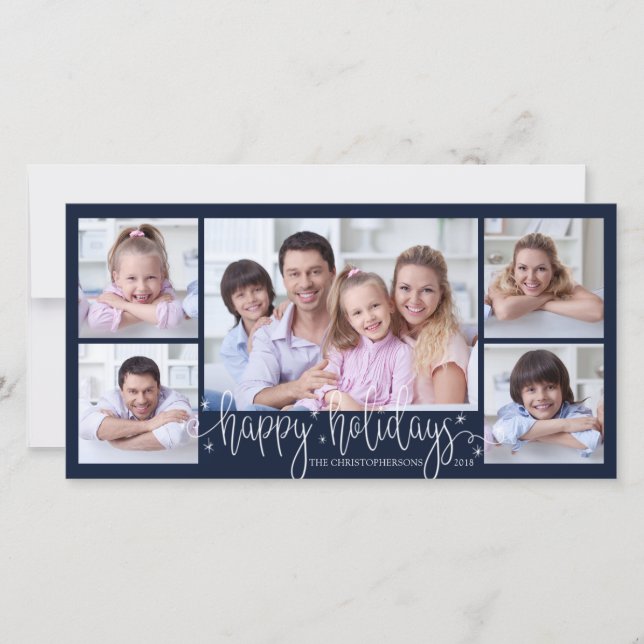 Script HAPPY HOLIDAYS | 5 Photos Holiday Card (Front)