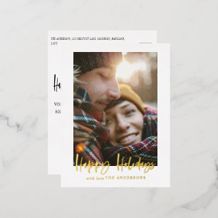 script happy holidays photo foil holiday postcard