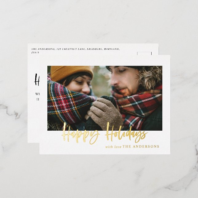 script happy holidays photo  foil holiday postcard (Front/Back)
