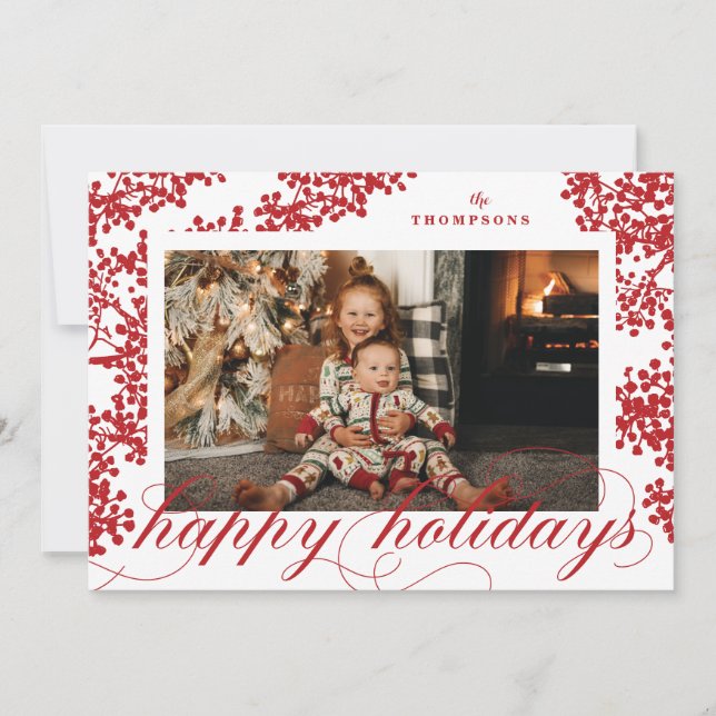 Script Happy Holidays Red Berries Carte photo (Devant)