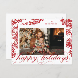 Script Happy Holidays Red Berries Photo Carte post