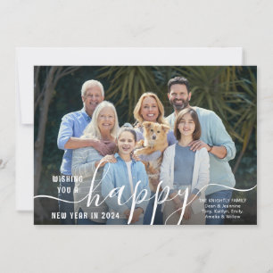 Script HAPPY NEW YEAR Photo Overlay 2024 Calendar Holiday Card