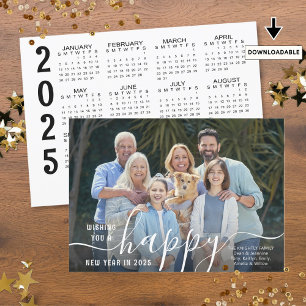 Script HAPPY NEW YEAR Photo Overlay 2025 Calendar Holiday Card