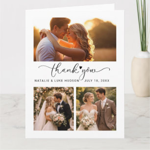 Script Heart 3 Photo Collage Wedding Thank You Car Card