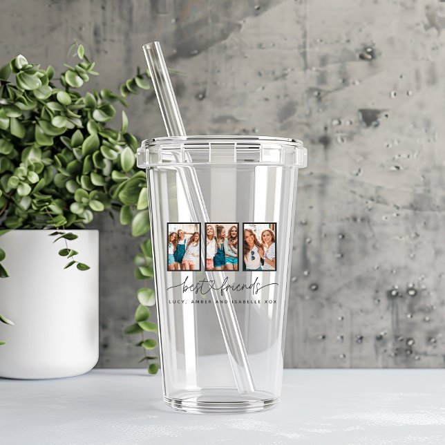 Script heart cute modern multi photo best friends acrylic tumbler (Creator Uploaded)