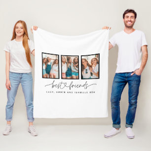 Script heart cute modern multi photo best friends fleece blanket
