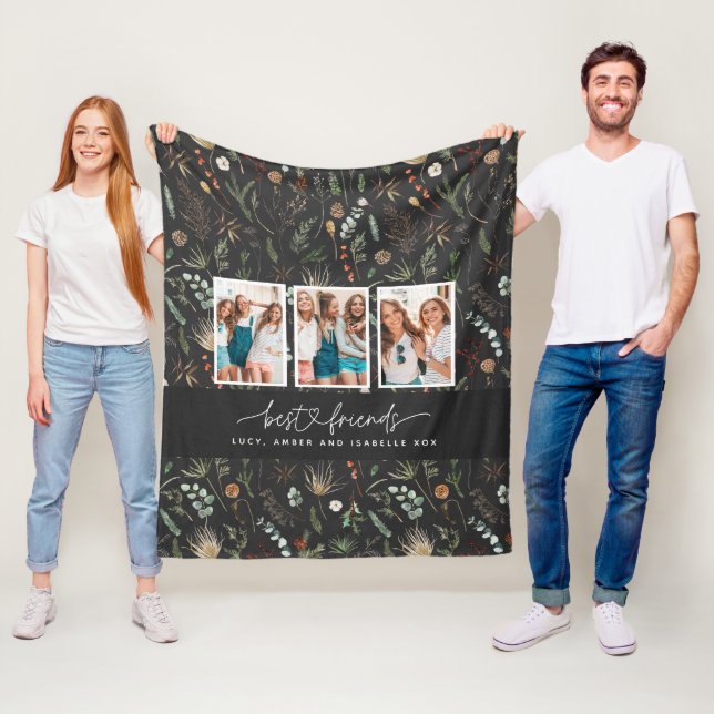 Script heart cute modern multi photo best friends  fleece blanket (In Situ)