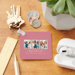 Script heart cute modern multi photo best friends keychain