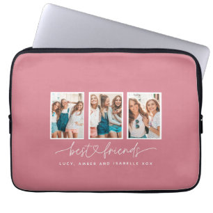 Script heart cute modern multi photo best friends laptop sleeve