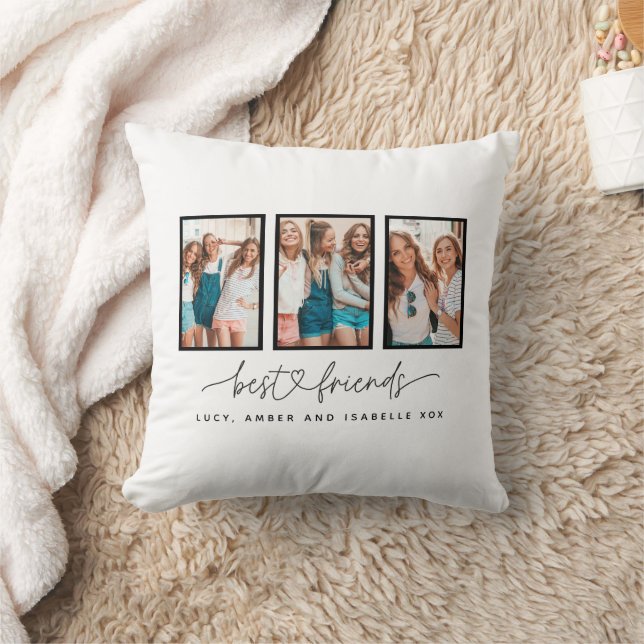 Script heart cute modern multi photo best friends  throw pillow (Blanket)