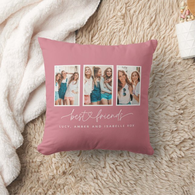 Script heart cute modern multi photo best friends  throw pillow (Blanket)