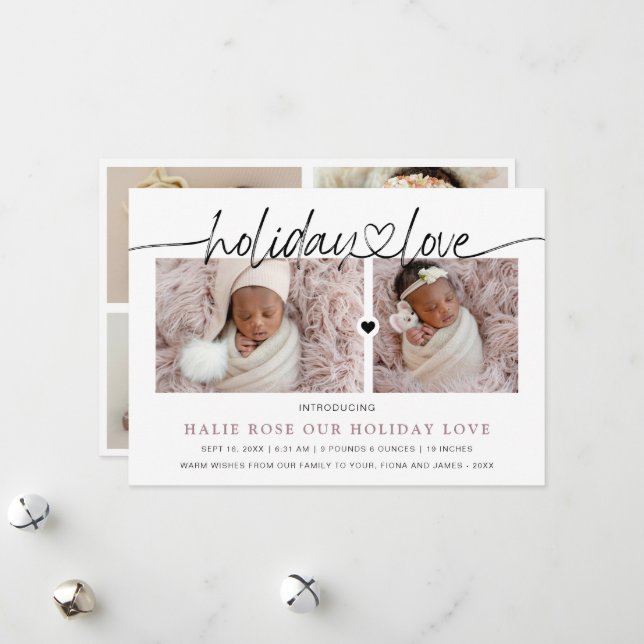 Script Heart Linked Photo Collage Holiday Card (Front/Back In Situ)