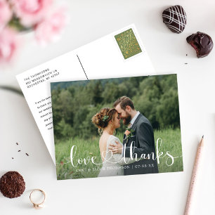 Script Heart Love Thanks Wedding Photo Postcard