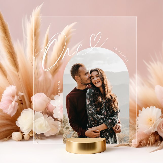 Script Heart Photo Wedding Table Number One Acrylic Sign (Script Heart Photo Wedding Table Number One Acrylic Sign)