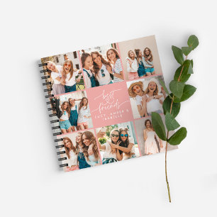 Script heart pink modern multi photo best friends  notebook