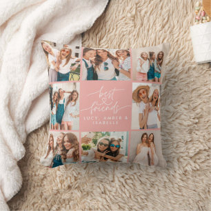 Script heart pink modern multi photo best friends  throw pillow