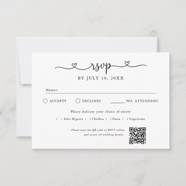 Script Heart QR Code Photo Off White RSVP (Front)
